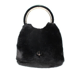 Kate Spade Betty Swag Bag Black Faux Fur Loop Top Handle Handbag Winter Logo